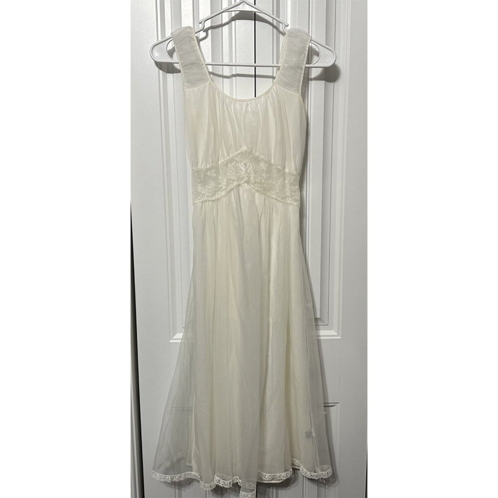 Vintage Radcliffe Nightgown Chemise Nylon Womens Small Off White Sheer Lacey